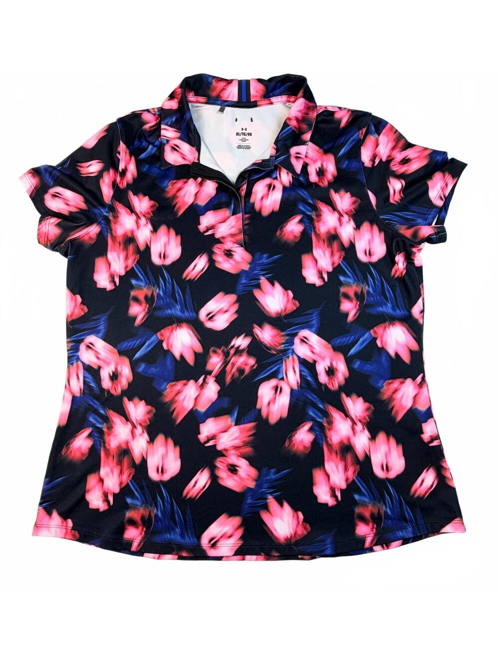 Under Armour | Zinger Blur Floral Golf Polo Shirt Black Pink XL
